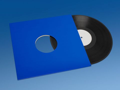 Cardboard record sleeves, blue with holes
