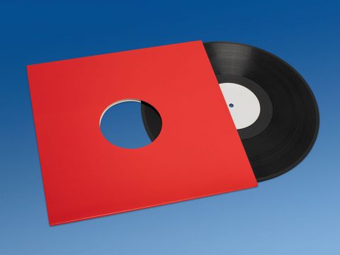 Cardboard record sleeves, red with holes
