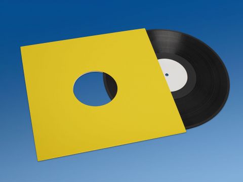 Cardboard record jackets, yellow with holes